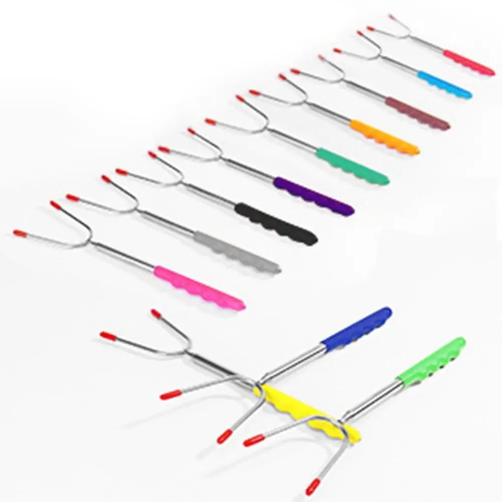 Telescopic BBQ Forks, 2-Piece Stainless Steel Roasting Sticks, 115cm
