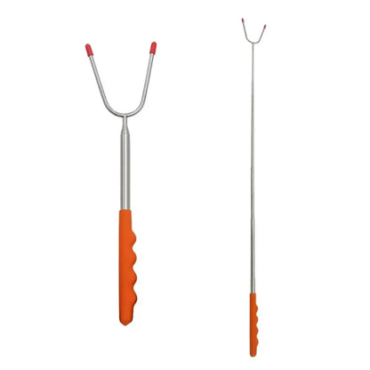 Telescopic BBQ Forks, 2-Piece Stainless Steel Roasting Sticks, 115cm - orange