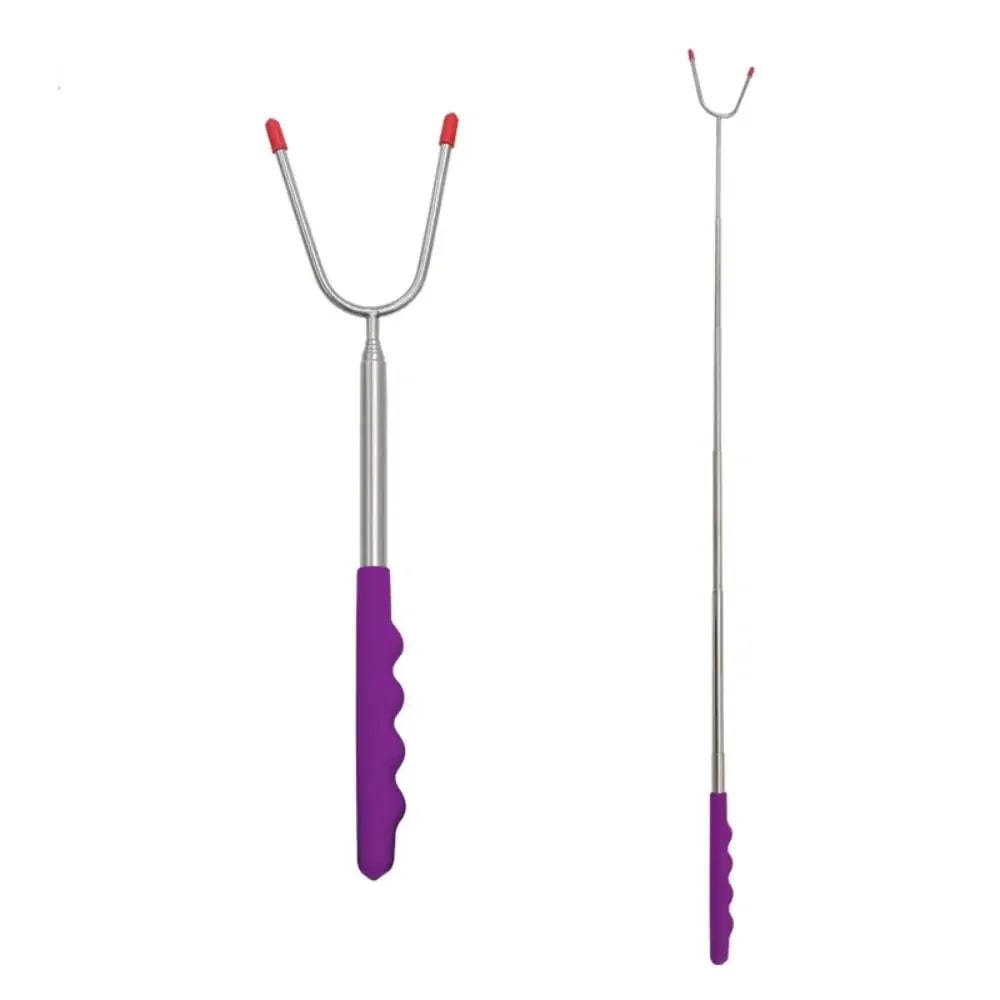 Telescopic BBQ Forks, 2-Piece Stainless Steel Roasting Sticks, 115cm - purple
