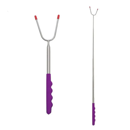 Telescopic BBQ Forks, 2-Piece Stainless Steel Roasting Sticks, 115cm - purple
