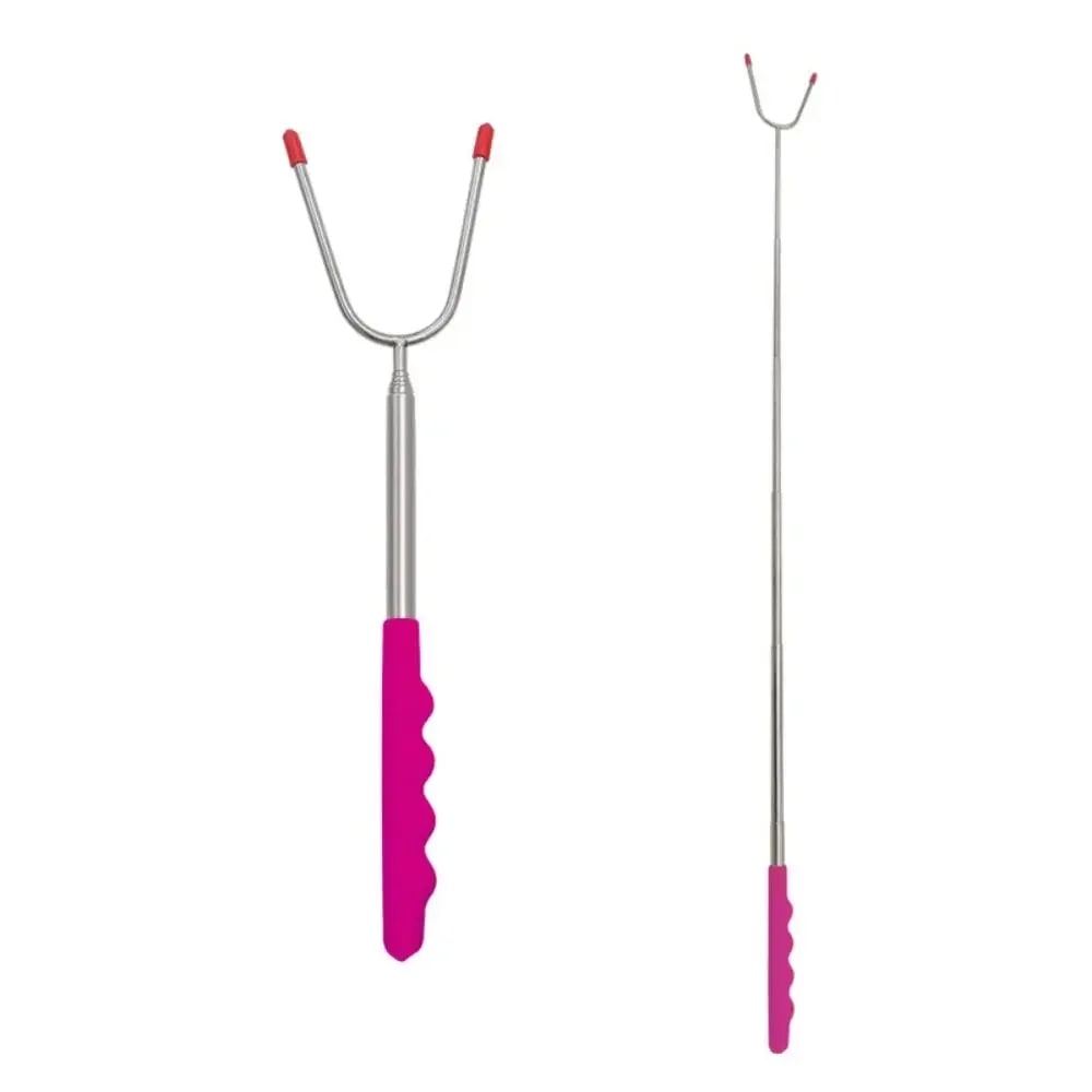 Telescopic BBQ Forks, 2-Piece Stainless Steel Roasting Sticks, 115cm - pink