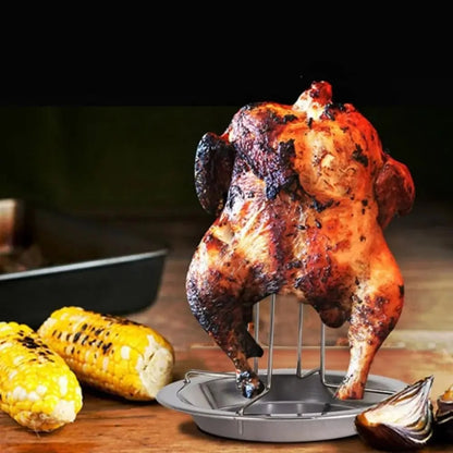 Stainless Steel Chicken Roaster Rack with Tray, Silver, 17 x 16.5cm