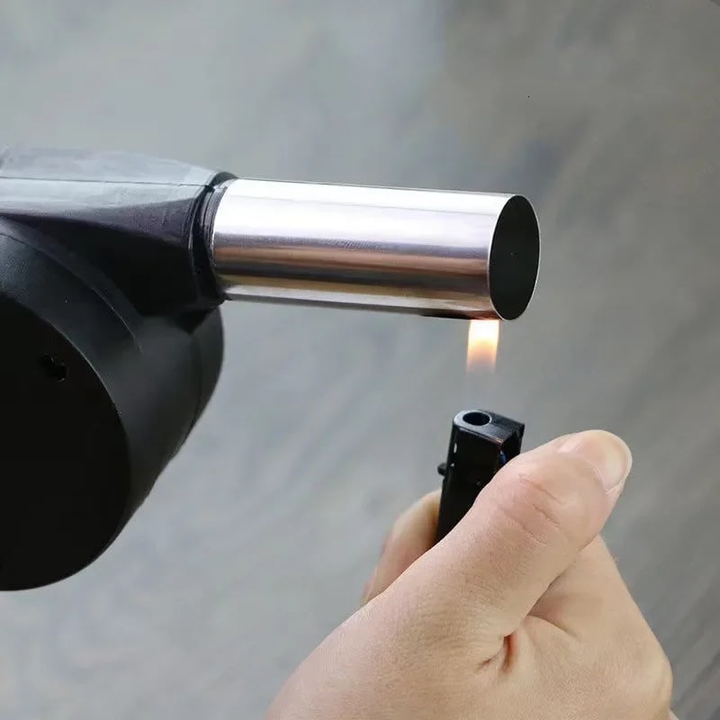 Manual BBQ Hand Blower Fire Starter, Black, 25cm, Stainless Steel and PP
