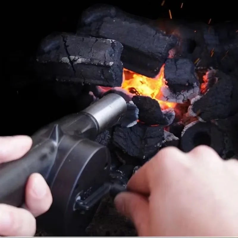 Manual BBQ Hand Blower Fire Starter, Black, 25cm, Stainless Steel and PP