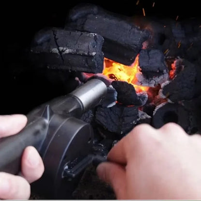 Manual BBQ Hand Blower Fire Starter, Black, 25cm, Stainless Steel and PP