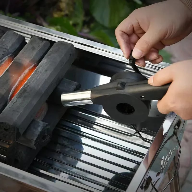 Manual BBQ Hand Blower Fire Starter, Black, 25cm, Stainless Steel and PP