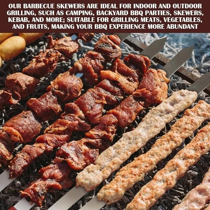 Koobideh Kebab Skewers, Stainless Steel, Wooden Handle, 410 x 23 x 2mm