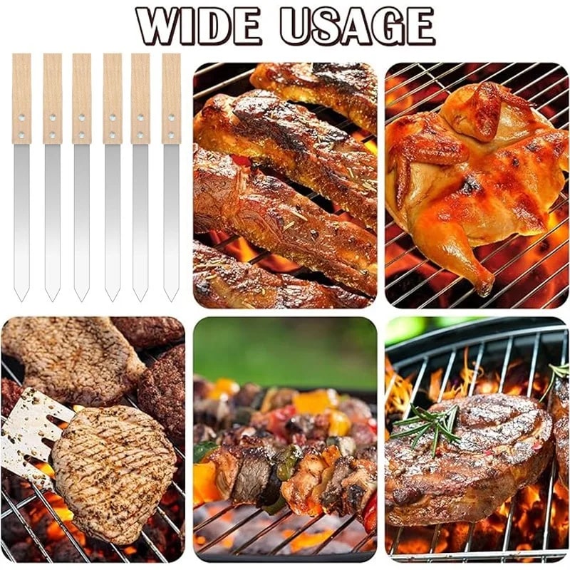 Koobideh Kebab Skewers, Stainless Steel, Wooden Handle, 410 x 23 x 2mm