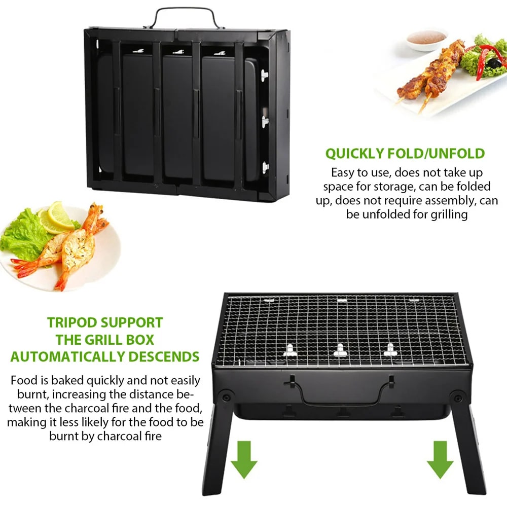 Portable Charcoal BBQ Grill, Foldable Stainless Steel, 35 x 27 x 20cm