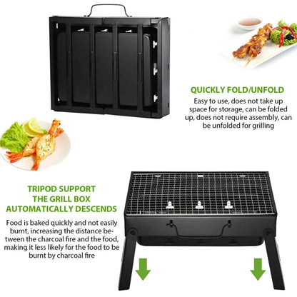 Portable Charcoal BBQ Grill, Foldable Stainless Steel, 35 x 27 x 20cm