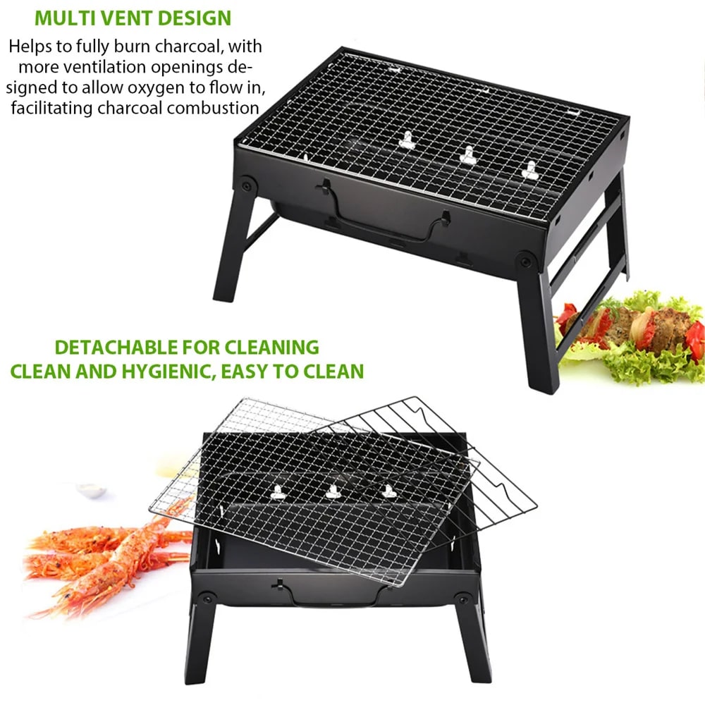 Portable Charcoal BBQ Grill, Foldable Stainless Steel, 35 x 27 x 20cm