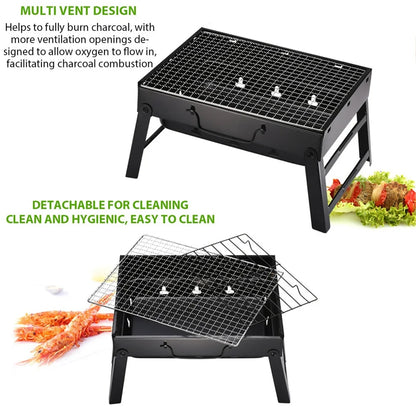 Portable Charcoal BBQ Grill, Foldable Stainless Steel, 35 x 27 x 20cm