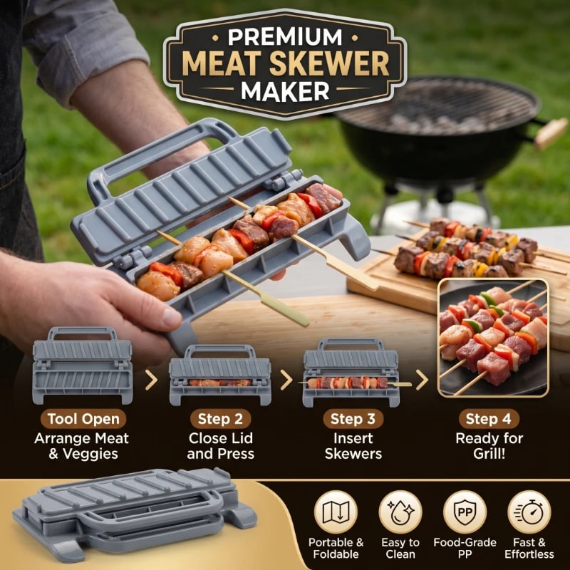 Plastic Kebab Maker Press, Grey PP Manual Skewer Mould for BBQ
