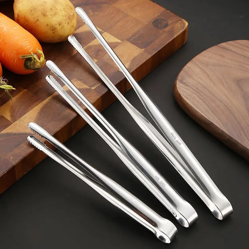 304 Stainless Steel Barbecue Tongs with Serrated Gripping Ends, 19.3-29cm Sizes