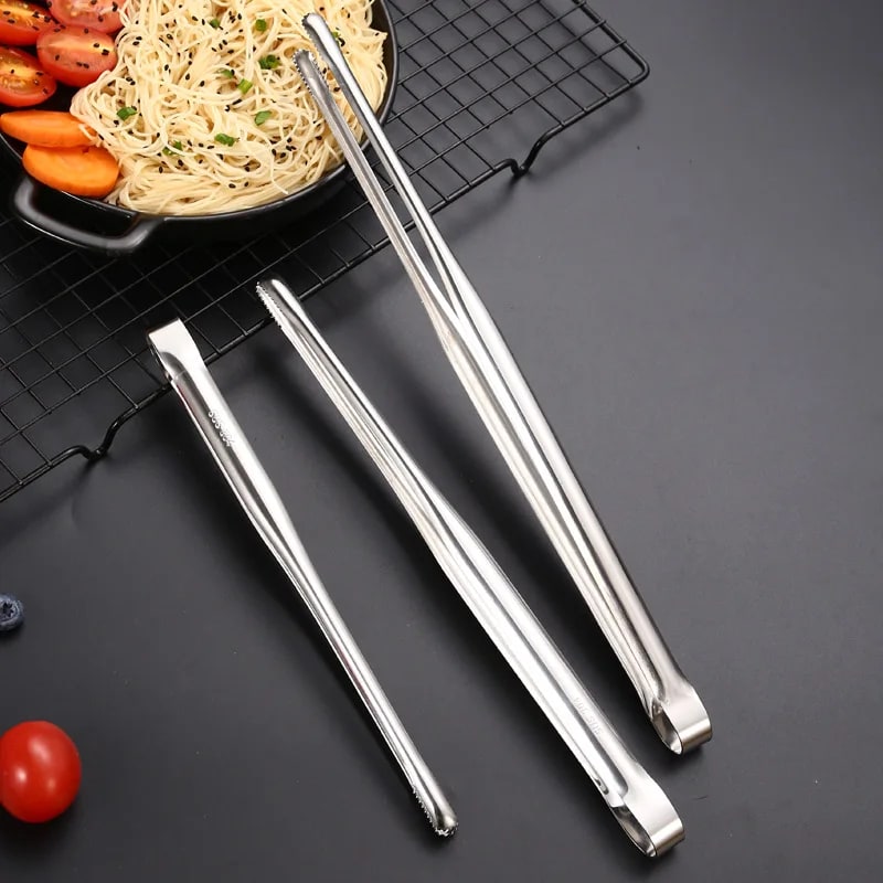 304 Stainless Steel Barbecue Tongs with Serrated Gripping Ends, 19.3-29cm Sizes