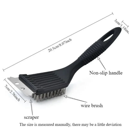 8 Inch Stainless Steel Grill Brush with Scraper and Non-Slip Handle