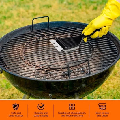 8 Inch Stainless Steel Grill Brush with Scraper and Non-Slip Handle
