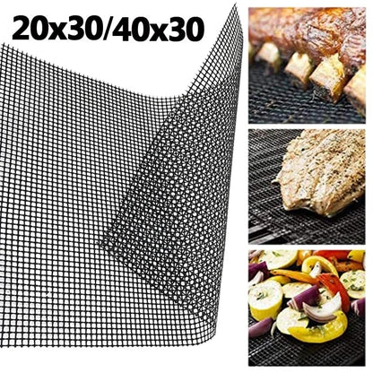 Non-Stick BBQ Grill Mesh Pad, Reusable High-Temperature Sheet, Black, 40x30cm or 20x30cm
