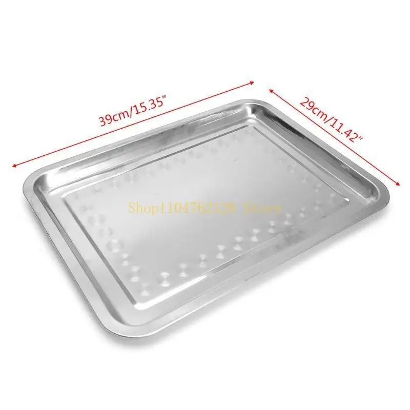Stainless Steel BBQ Food Tray for Grilled Fish, Rectangular Silver Tone