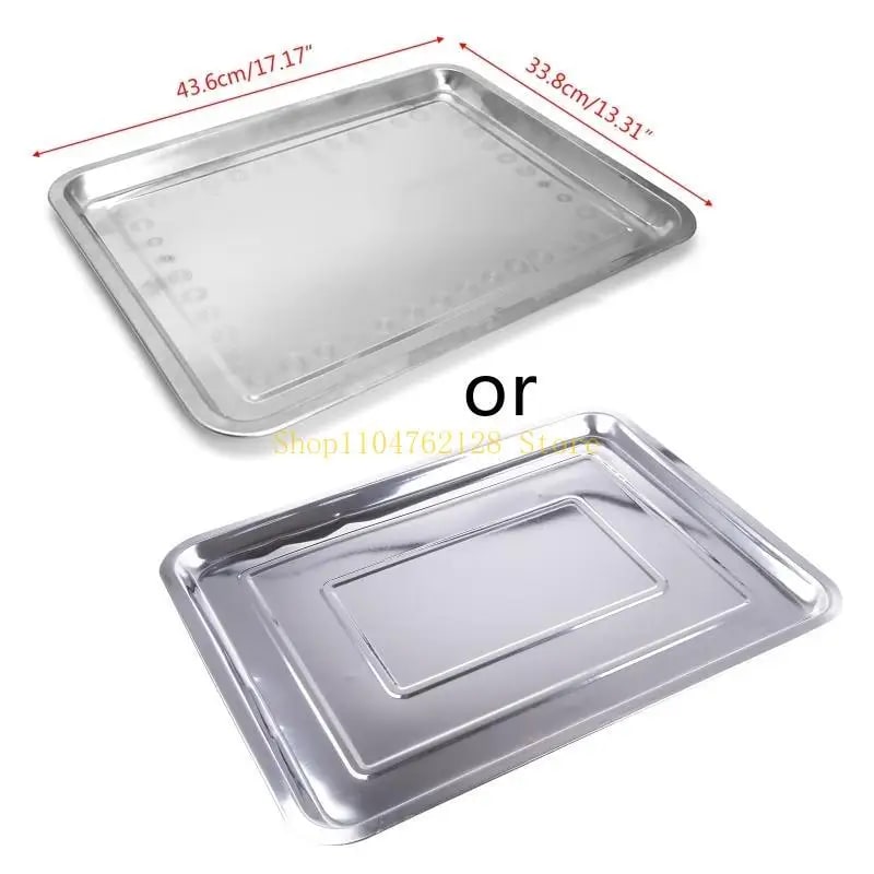 Stainless Steel BBQ Food Tray for Grilled Fish, Rectangular Silver Tone