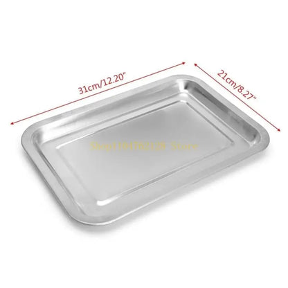 Stainless Steel BBQ Food Tray for Grilled Fish, Rectangular Silver Tone - K1YE5AC300706-02