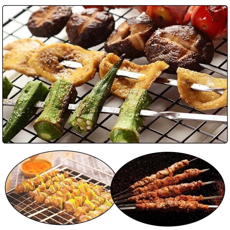Stainless Steel BBQ Skewers, Reusable Kebab Forks, 28cm or 33cm, 5 to 25 Piece Sets