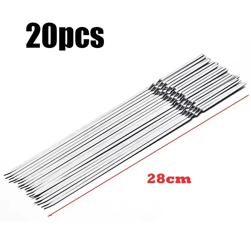Stainless Steel BBQ Skewers, Reusable Kebab Forks, 28cm or 33cm, 5 to 25 Piece Sets - 20pcs-28cm