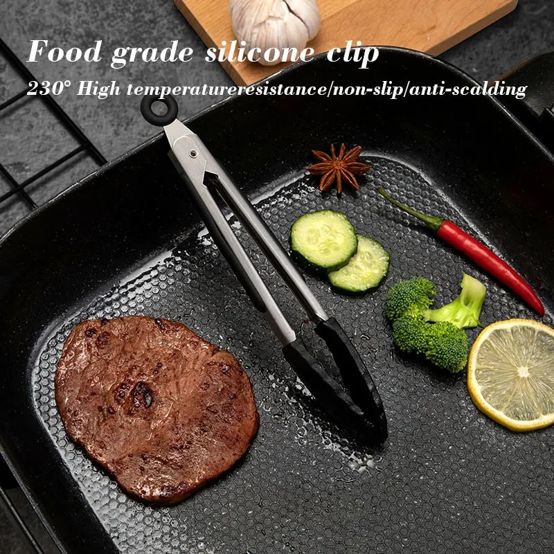 Stainless Steel BBQ Tongs with Silicone Tips, 7 Inch Food Tongs