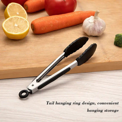 Stainless Steel BBQ Tongs with Silicone Tips, 7 Inch Food Tongs