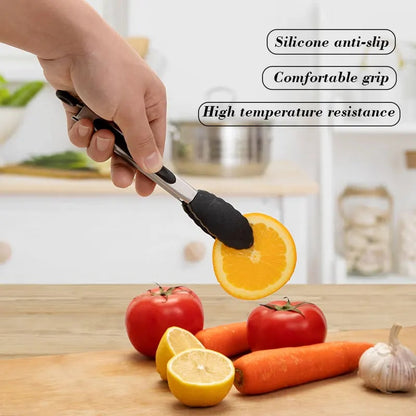 Stainless Steel BBQ Tongs with Silicone Tips, 7 Inch Food Tongs