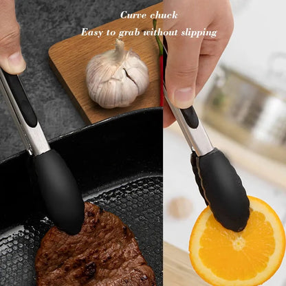 Stainless Steel BBQ Tongs with Silicone Tips, 7 Inch Food Tongs