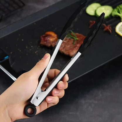 Stainless Steel BBQ Tongs with Silicone Tips, 7 Inch Food Tongs