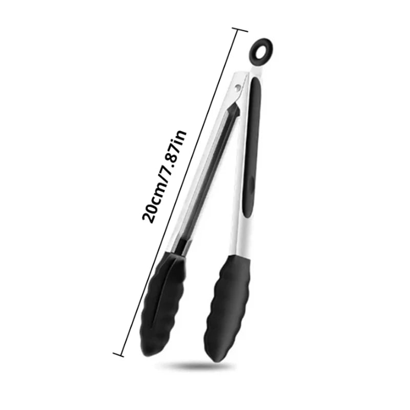 Stainless Steel BBQ Tongs with Silicone Tips, 7 Inch Food Tongs