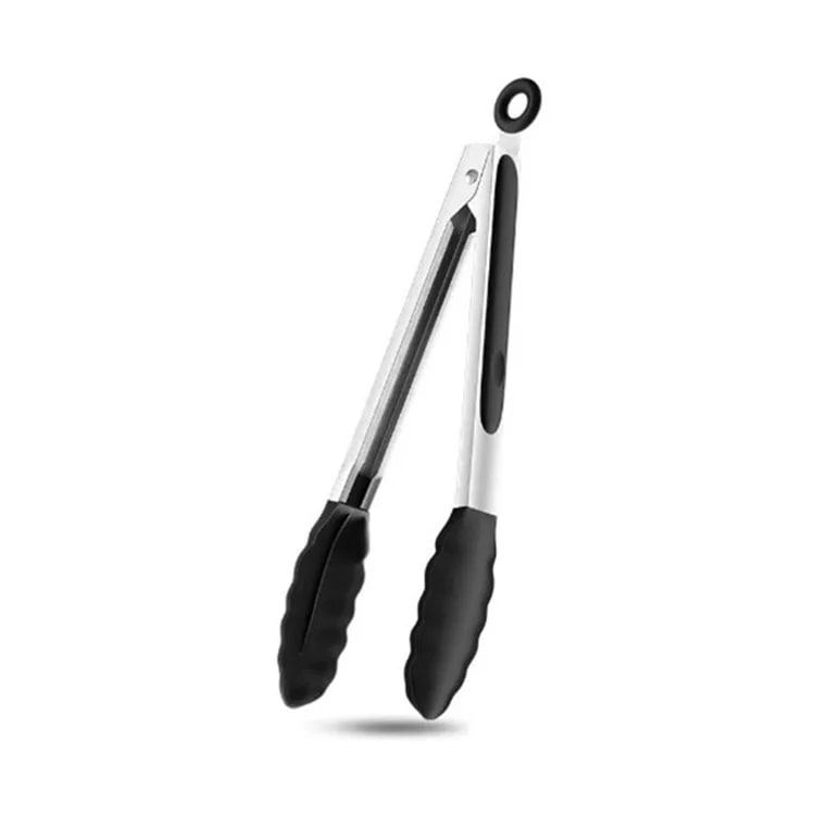 Stainless Steel BBQ Tongs with Silicone Tips, 7 Inch Food Tongs - 1pc 7 inch Black
