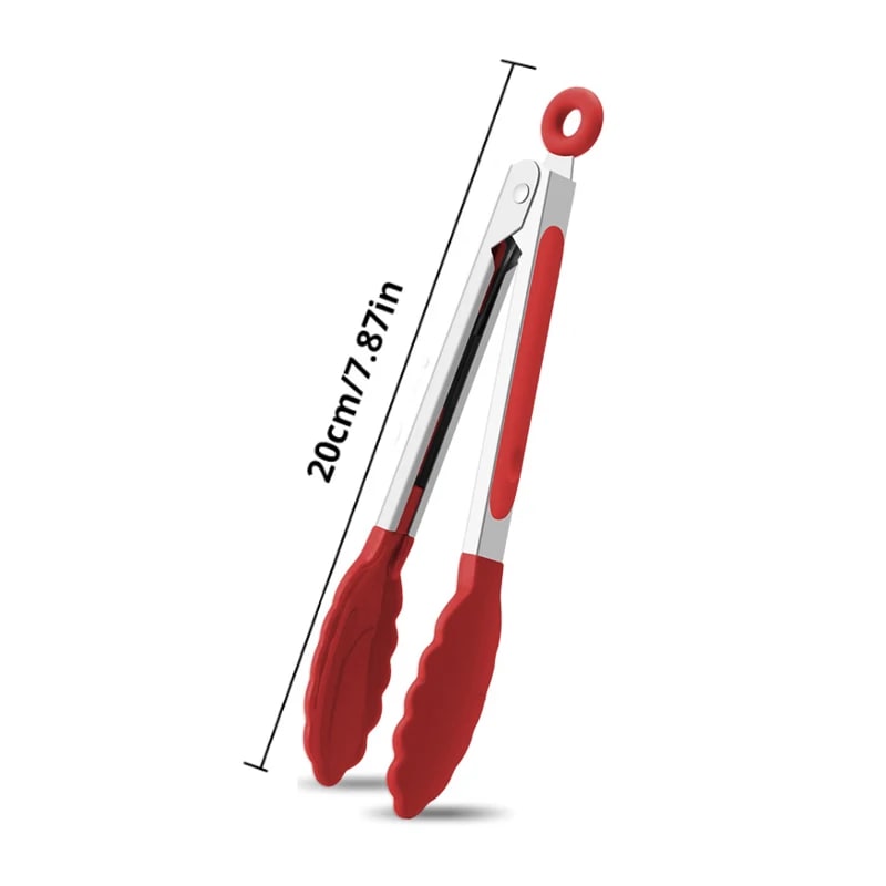 Stainless Steel BBQ Tongs with Silicone Tips, 7 Inch Food Tongs - 1pc 7 inch Red