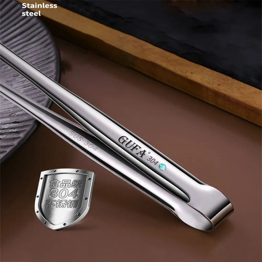 304 Stainless Steel BBQ Tongs, Serrated Food Serving Clips, S-M-L