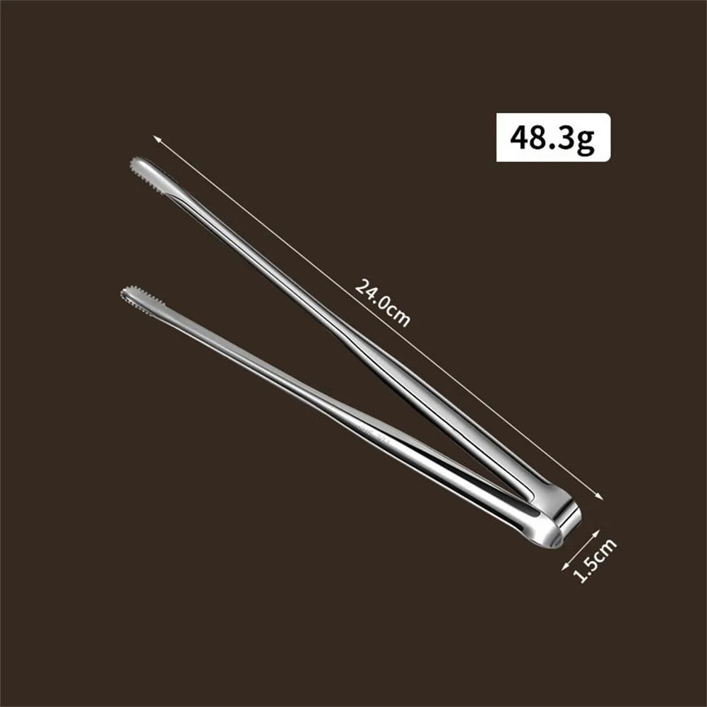 304 Stainless Steel BBQ Tongs, Serrated Food Serving Clips, S-M-L - M