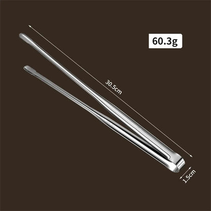 304 Stainless Steel BBQ Tongs, Serrated Food Serving Clips, S-M-L - L
