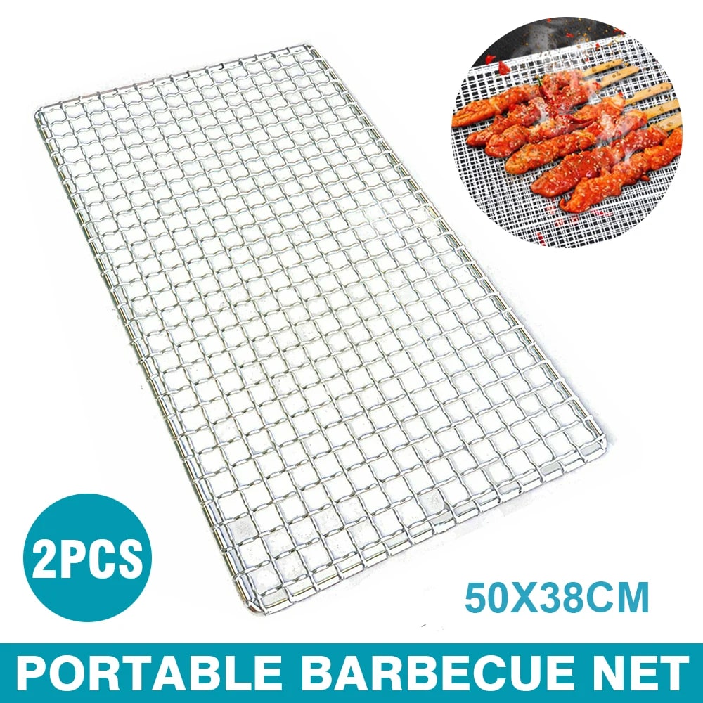 Metal BBQ Grill Mesh 50 x 38cm for Charcoal Barbecues, Vegetables and Seafood - 2 pcs