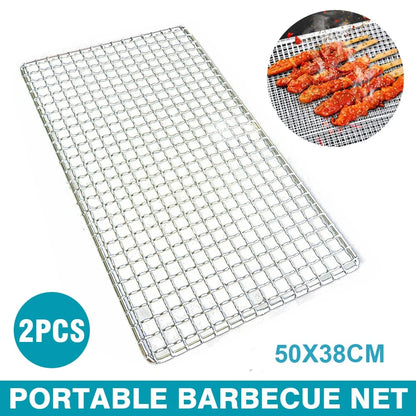 Metal BBQ Grill Mesh 50 x 38cm for Charcoal Barbecues, Vegetables and Seafood - 2 pcs