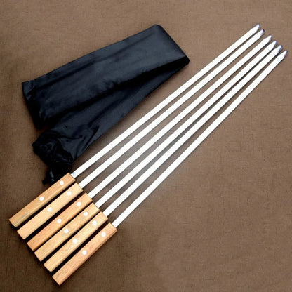 60cm Metal BBQ Skewers with Wooden Handles, Carry Bag, 6 or 12 Pack