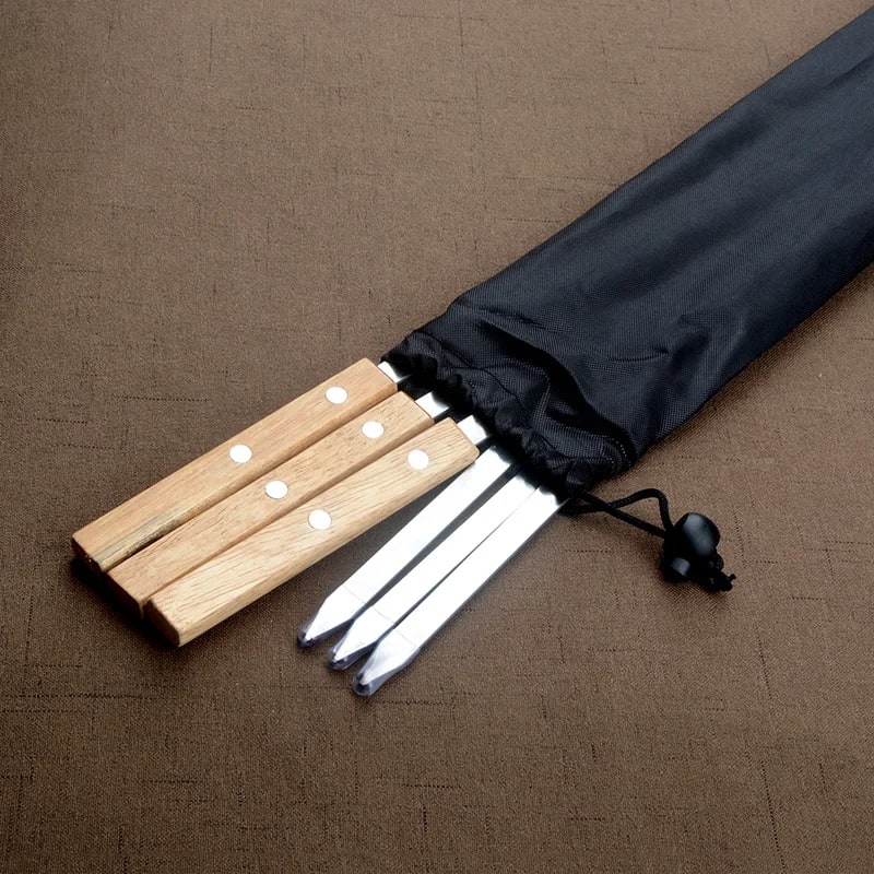60cm Metal BBQ Skewers with Wooden Handles, Carry Bag, 6 or 12 Pack