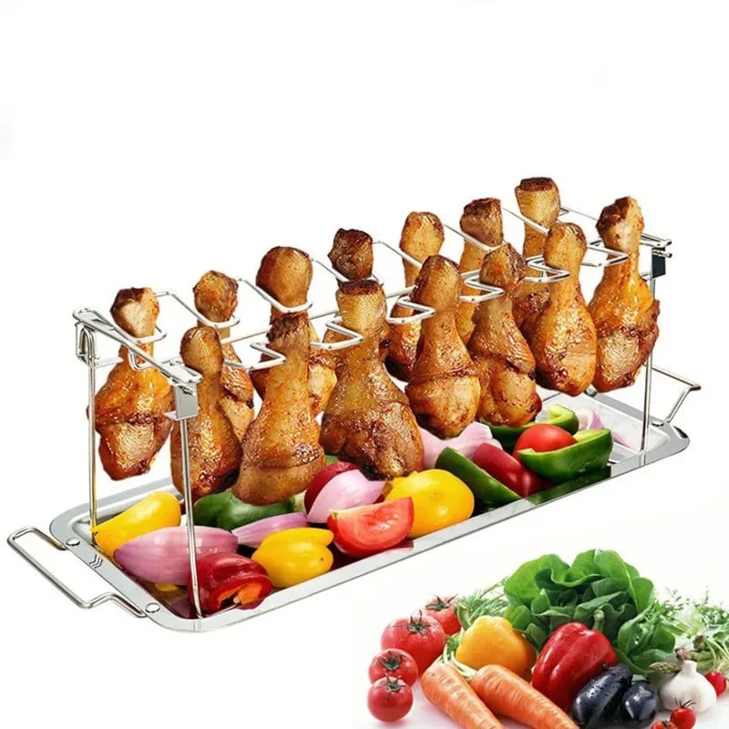Stainless Steel Chicken Wing and Leg Rack with Shelf or Tray Options