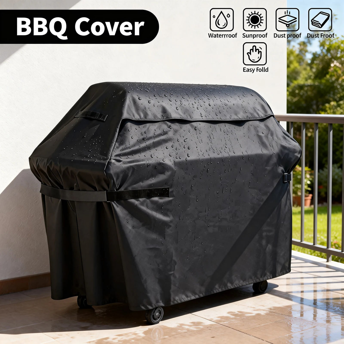 BBQ Grill Cover 145 x 61 x 117cm Black Waterproof Dustproof Fabric