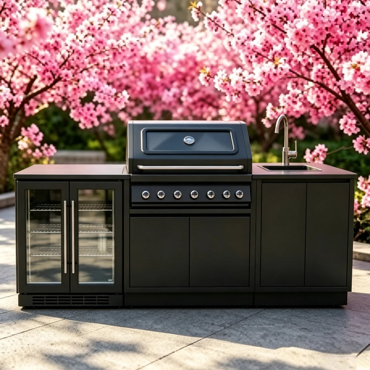 Modular Stainless Steel Outdoor Kitchen Cabinet System with Grill, Sink and Fridge, 2.37m or Custom-made