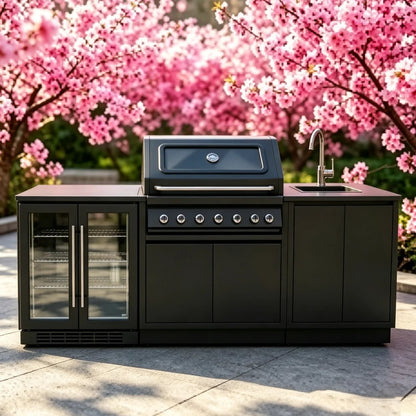 Modular Stainless Steel Outdoor Kitchen Cabinet System with Grill, Sink and Fridge, 2.37m or Custom-made