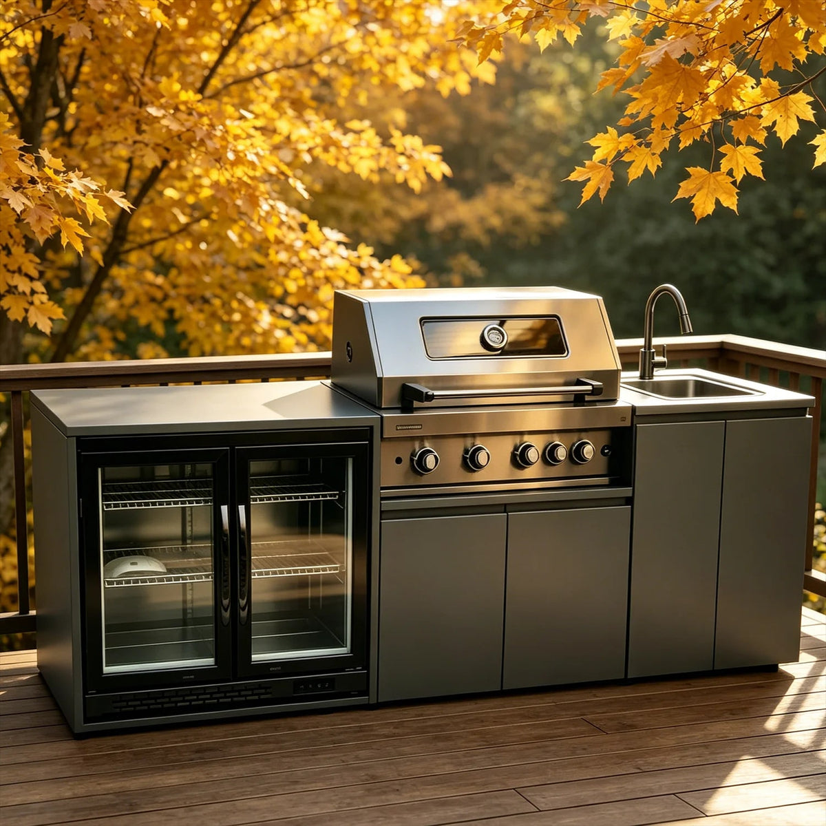 Modular Stainless Steel Outdoor Kitchen Cabinet System with Grill, Sink and Fridge, 2.37m or Custom-made