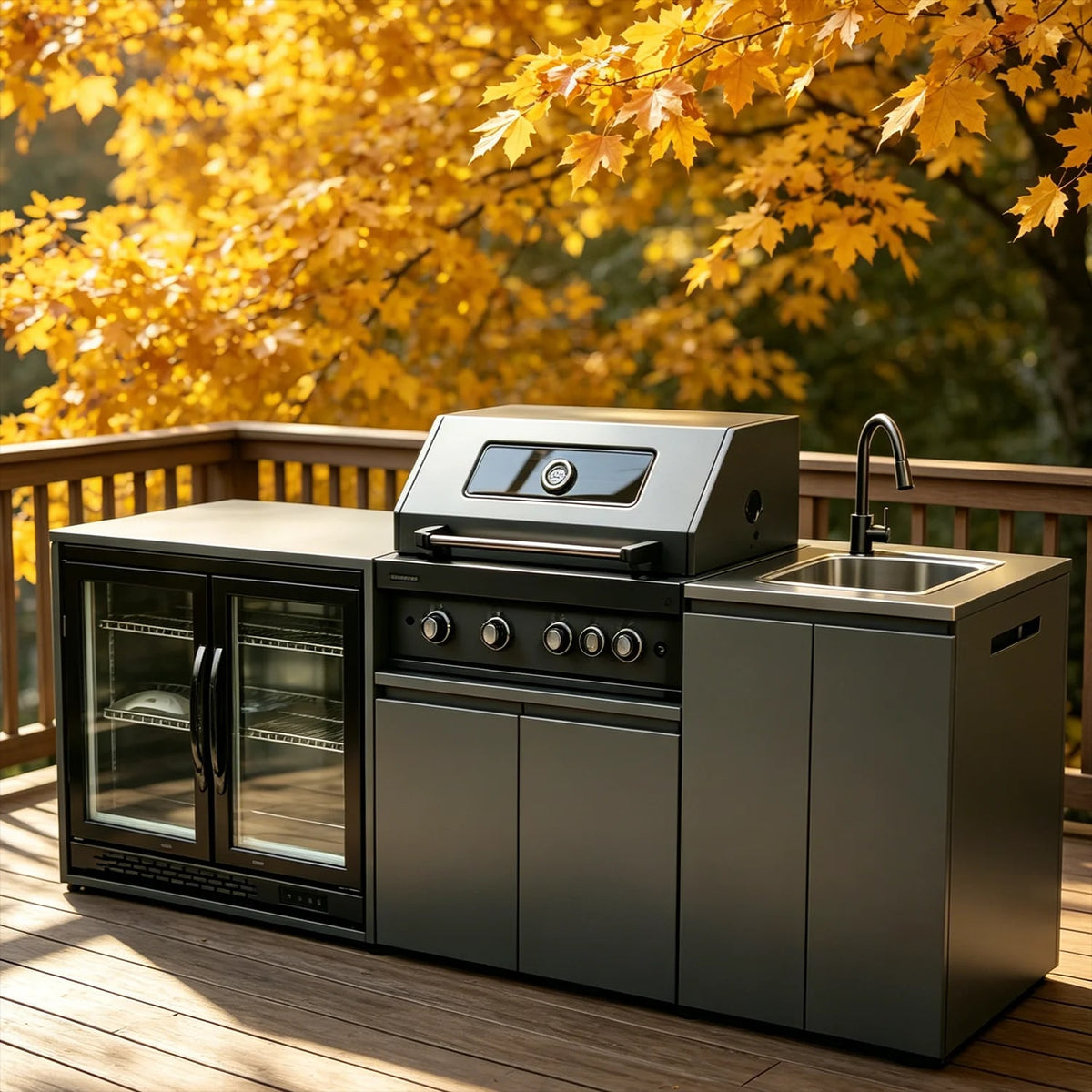 Modular Stainless Steel Outdoor Kitchen Cabinet System with Grill, Sink and Fridge, 2.37m or Custom-made