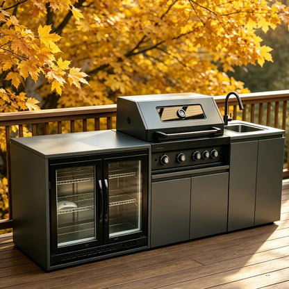 Modular Stainless Steel Outdoor Kitchen Cabinet System with Grill, Sink and Fridge, 2.37m or Custom-made