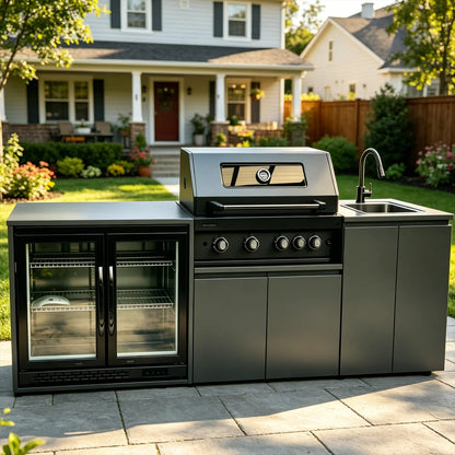 Modular Stainless Steel Outdoor Kitchen Cabinet System with Grill, Sink and Fridge, 2.37m or Custom-made